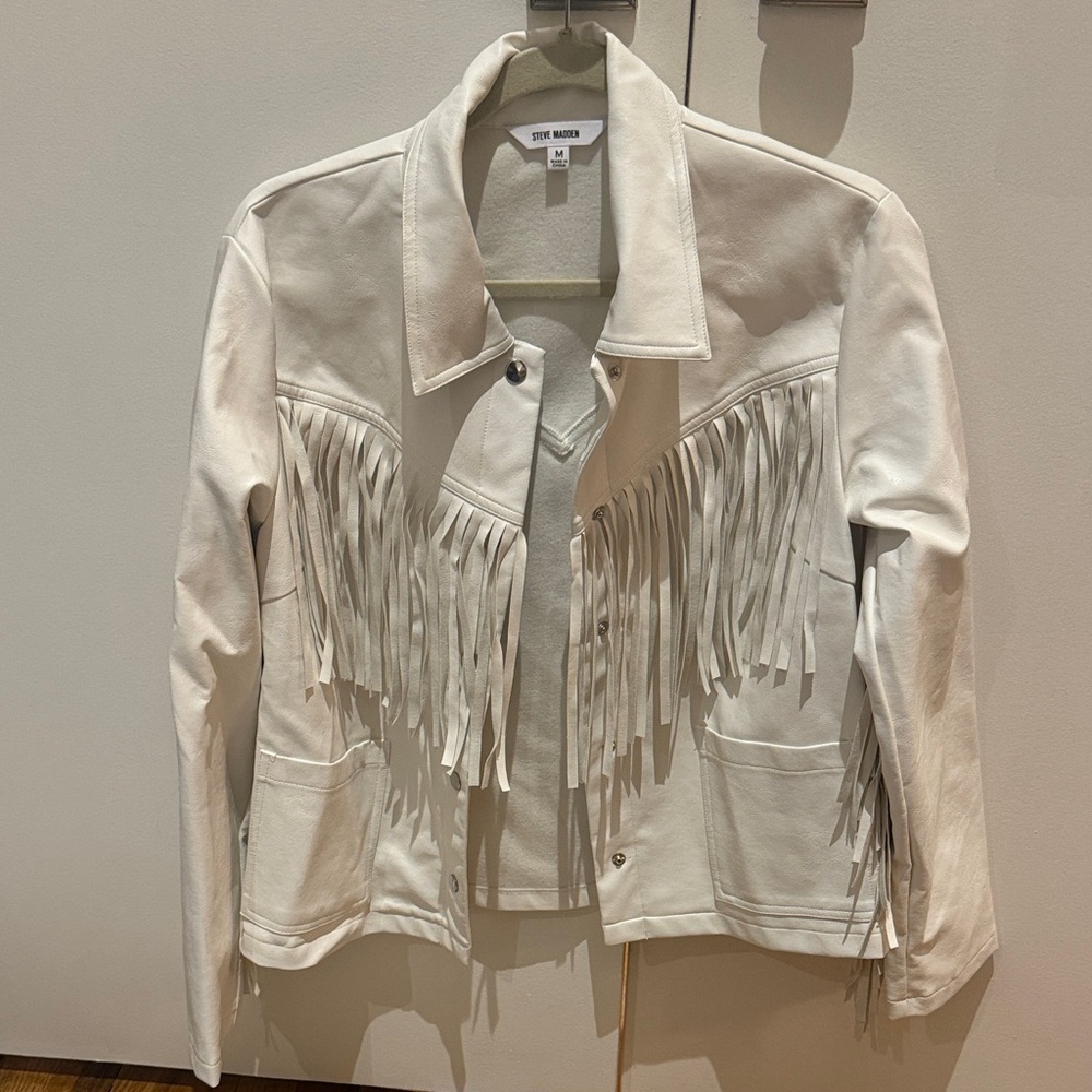 Steve Madden Women's Leather Fringe Jacket - White